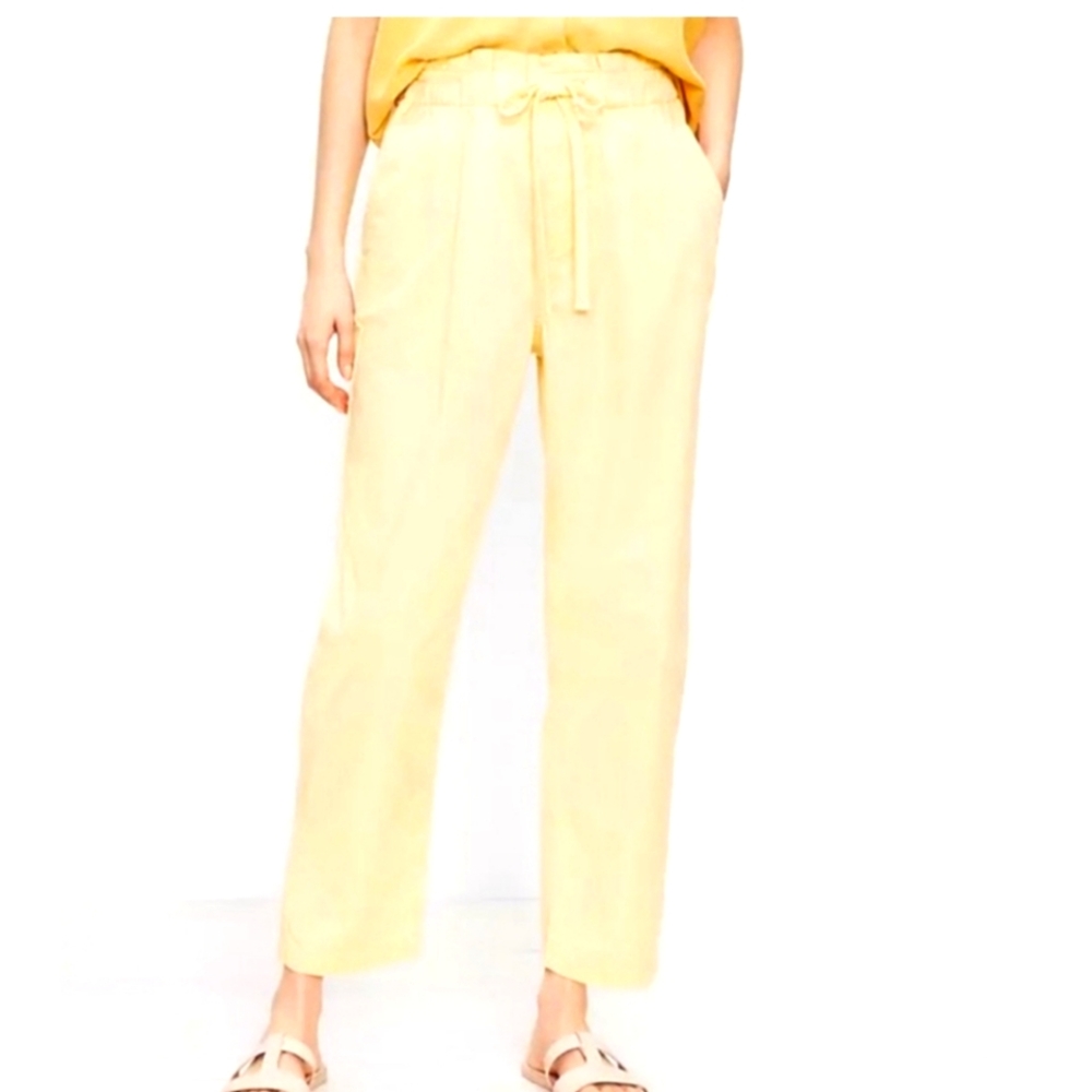 EUC LOFT Women's Yellow Paperbag Drawstring Cotton Poplin Pants-Sz L